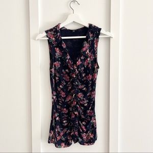 Ruffle V-Neck, Floral, Sleeveless Blouse